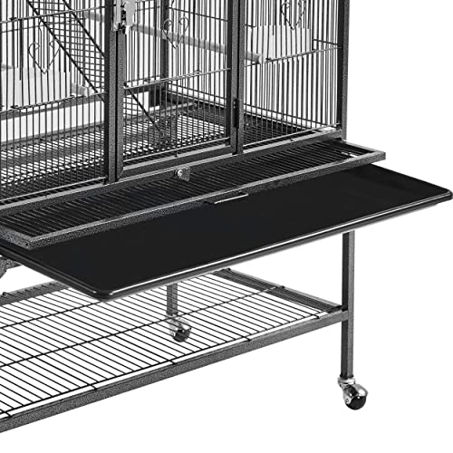 Yaheetech 69-Inch Extra Large Wrought Iron 3 Levels Ferret Chinchilla Sugar Glider Squirrel Small Animal Cage with Cross Shelves and Ladders, Black - color: Black