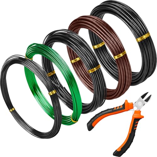 Mudder 5 Roll Aluminum Bonsai Training Wire Tree 1/1.5/2.0/2.5/3mm 118 Feet Total with Bonsai Wire Cutter Anodized Training for Holding Branches Small Trunks (Classic) - color: Classic, size: 1/1.5/2/2.5/3mm