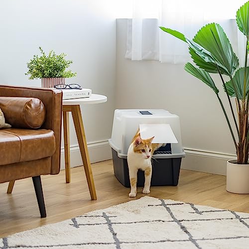 IRIS USA Large Front Door Cat Litter Box, Walk-in Entry, Navy | Easy Access Needs, Private Enclosure Design, Covered Walk-Through, Contained Environment, Privacy Hood - size: Hooded