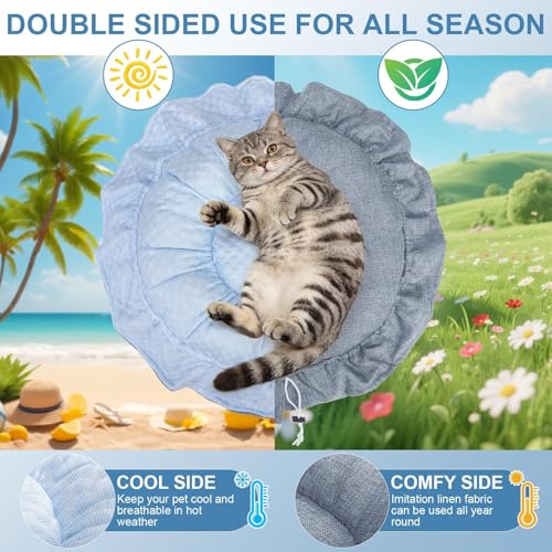 Cat Cooling Bed Mat - Upgraded Thickened 2-Sided Reversible Cold Pad for Cats Puppy Small Dogs Keep Cool in Summer, Adjustable Soft Cozy Pet Sleeping Blanket for Crate Floor Bed Sofa Kennel