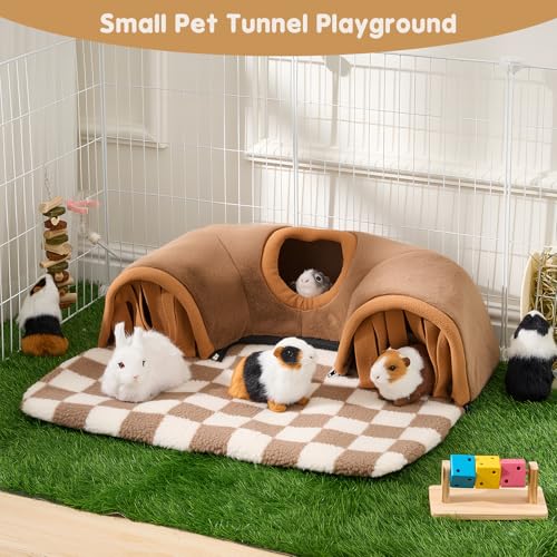 Avont Guinea Pig Tunnel, Small Animal Hideaway Tube Toy | Cozy Plush Tunnel for Guinea Pigs and Small Pets with Non-Slip Bottom and 2-In-1 Design in Large Size Brown - color: Brown, size: Large