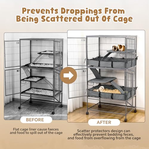 HOMBYS Waterproof Ferret Cage Liner Set with Splash Guard for Ferret Cage, Extra High Edges for Cleanliness, Soft Washable Cage Accessories for Small Animals, Chinchillas, Rats, Hedgehogs, Grey