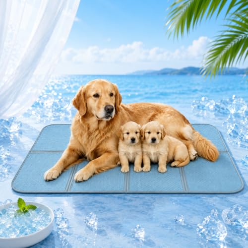 Extra Large Dog Cooling Mat，47x30 in Twice The Ice Sensation | Newly upgraded weaving structure，Polymer ice sensitive material，The ice sensation is twice as strong - size: 47x30 in