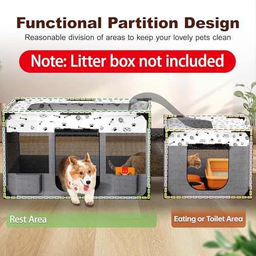 Portable Cat Playpen, Pet Dog Playpen, Kitten Puppy Play Pen for Indoor/Outdoor, Collapsible Cats Cages Enclosed Tent with Carrying Case, PVC Pipe Frame, 600D Oxford, 39" x 24" x 22"