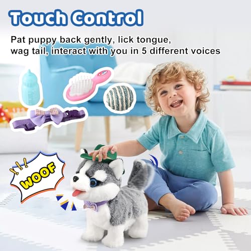 Husky Walking Dog Toy for Kid Boy with Leash Barking Talking Lick Wag Tail | Interactive Puppy Robot That Repeats You Say for Girls, Fake Plush Singing Pet Doggy Pretend Dress Up Birthday Christmas 3+ - color: 3.husky Dog