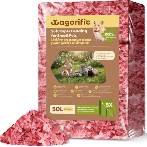 Hamster Bedding Odor Control, Small Animal Paper Bedding 50L | Guinea pig bedding expands 5X, creating soft absorbent fill for burrowing, nesting, moisture control and fresher cages daily - color: Lychee Pink, size: 50 Liters
