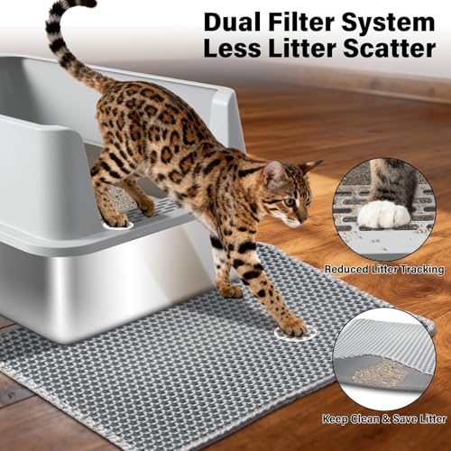 Stainless Steel Litter Box, Extra Large Cat Litter Box for Big Cats | High Sided, Anti-Urine Leakage, Easy Clean, Odor-Free, Non-Sticky, Includes Scoop & Mat - size: XL(23" x 14.6" x 10")