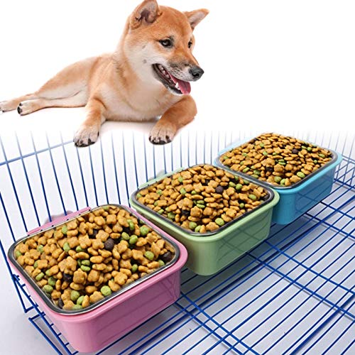 kathson 3PCS Crate Dog Bowl Hanging Cage Food Bowl Stainless Steel Removable Pet Food Spoon Water Feeder Bowls Coop Cup for Puppy Cat Bird Rabbit