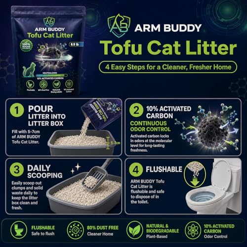 Tofu Cat Litter, 8.5LB – Activated Carbon Odor Control, Quick Clumping, Flushable, Ultra Absorbent, Plant-Based, Low Tracking, Multi-Cat, Septic-Safe - size: 8.5LB