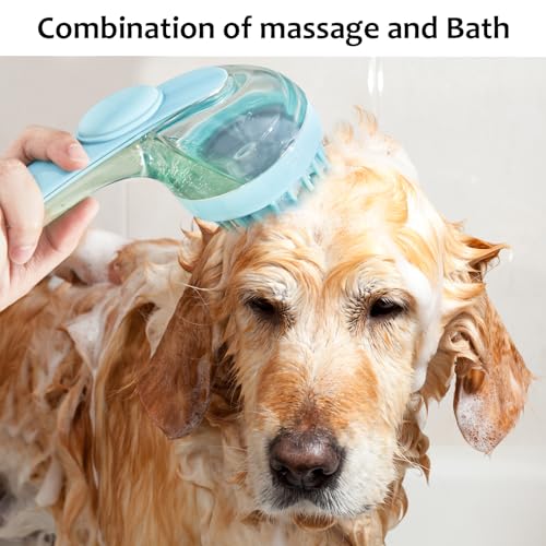 (6 Pcs) ELEGX Pet Grooming Bath Massage Brush with Soap and Shampoo Dispenser Soft Silicone Bristle for Long Short Haired Dogs Cats Shower - color: Blue kit