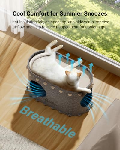 DownyPaws Cat House for Indoor Cats,Peekaboo Cat Bed Cave, Light Gray | Cat Hideaway Enclosed Bed,Cave Hideout Fort,Kitten Cube Castle Hut Tunnel for Cats,Hide Box Bed for Large Cat Up to 22 Lbs - color: Light Gray, size: Single