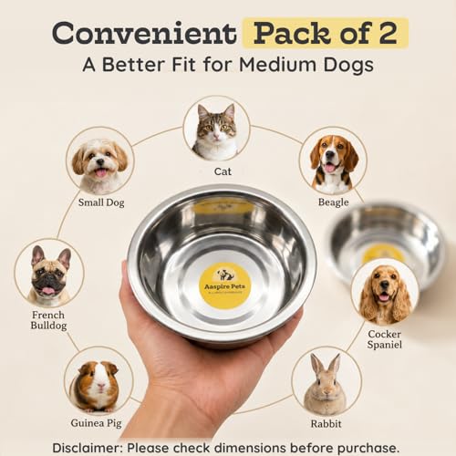 2 Pack Shallow Stainless Steel Cat & Dog Bowls, 4 Cup (32oz) Each, Heavy Duty Small Pet Only Puppy Kitten & Birds Feeder Replacement Bowl, Rust Resistant Metal Cat Dishes for Food & Water - size: 4 Cup (32oz)