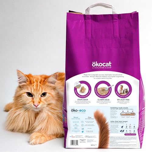 ökocat Low Tracking Natural Wood Clumping Cat Litter, Odor Control 21.5 Lbs - size: Large Bag, style: Less Mess