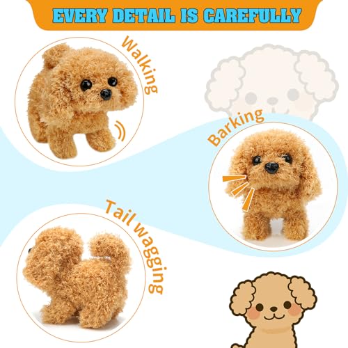 KSABVAIA Plush Teddy Toy Puppy Electronic Interactive Dog - Walking, Barking, Tail Wagging, Stretching Companion Animal for Kids Toddlers - color: Teddy Dog