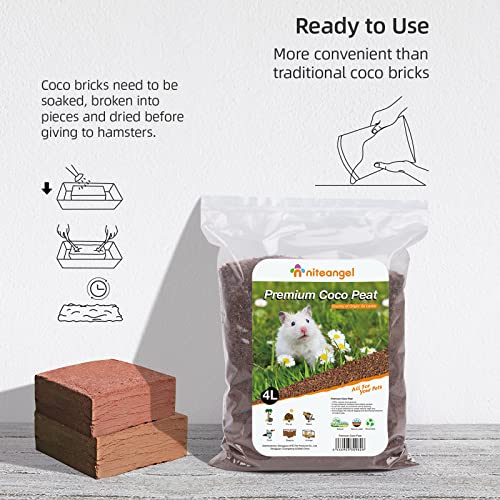 Niteangel Natural Coco/Cork Hamster Bedding: 4L Absorb Odors & Low Dust | Encourages Digging & Burrowing Instinct - Pet Litter for Dwarf Syrian Hamsters Gerbils mices Degus or Other Small Animal - size: 4L