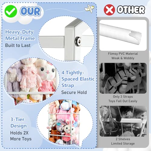NomNest Stuffed Animal Storage Zoo – Large Metal Plushie Organizer Holds 50+ Toys, Heavy Duty Teddy Bear Toy Holder with Wheels for Bedroom, Playroom, Nursery (White) - color: Pearl White