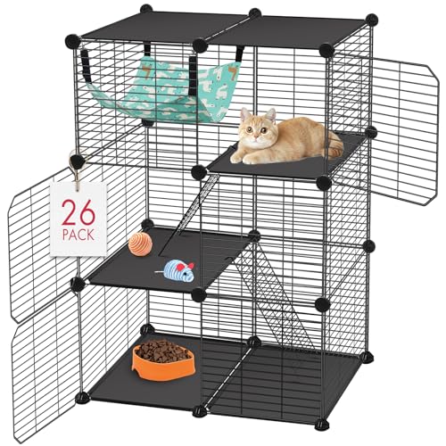 VISCOO Cat Cage(for Kitten), 3-Tier DIY Catio Cat Enclosures, 24"x16"x 36" - size: 16.5"L x 12.6"W x 4.3"H