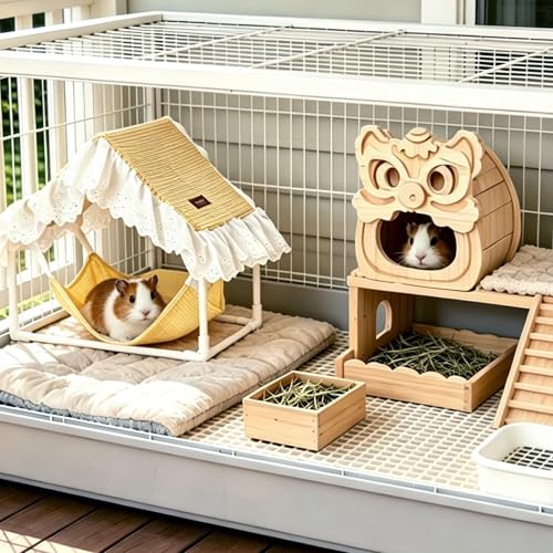 Chinchilla Hideout House Solid Wooden Chinchilla Cage Accessories | Chinchilla House No Paint Wooden Guinea Pig Hideout Small Animal Hide Hut for Chinchilla, Squirrel,Sugar Gliders (Lion ) - style: Lion Shape