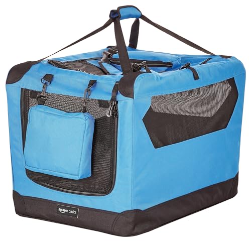 Amazon Basics Portable Soft Pet Dog Crate Carrier Kennel, Foldable, Washable, Up to 25 lbs, 26 x 18 x 18 inches, Blue - color: BLUE, size: 26.0"L x 18.0"W x 18.0"H