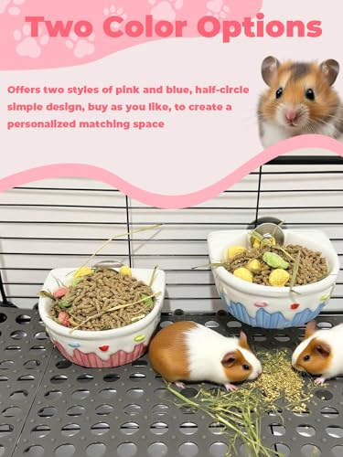 Chinchilla Food Bowl Ceramic Guinea Pig Cage Feeder Hanging Bunny Food Dish Small Animal Feeding Bowls for Syrian Hamster Ferret Gerbils (Pink) - color: Pink