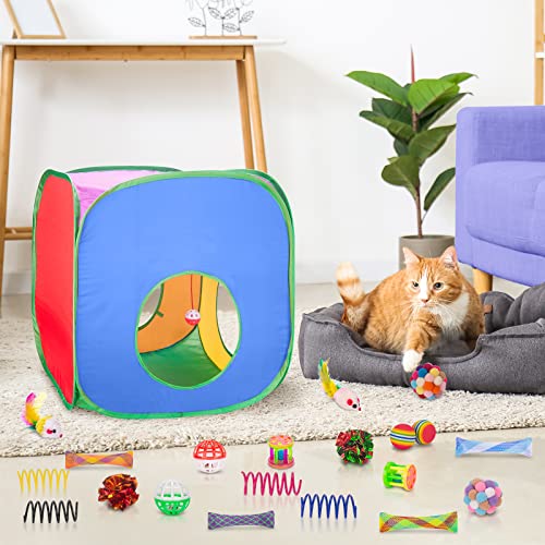 Retro Shaw 33 Pack Cat Toys Set with Tunnel, Large, 21.3Inches | Interactive Kitten Toys Packs, Feather Wand Kit, For Indoor Cats, Collapsible Tent - color: For cats over 12lbs