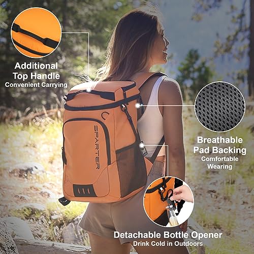 SPARTER Backpack Cooler Insulated Leak Proof 33/49 Cans, 2 Insulated Compartments Thermal Bag, Portable Lightweight Beach Travel Camping Lunch Backpack for Men and Women - color: Orange, size: 33 Can