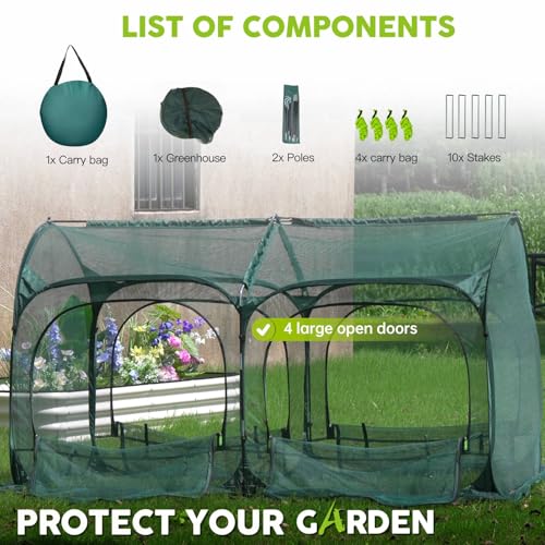 Poray Large 6.6x3.3FT Tunnel Plant Netting Cover, Pop up Crop Cage Gardening Net Cover for Protecting Vegetables &Fruits,Durable Gardening Net for Plant and Small Animals - size: Medium 6.56x3.3X3.6FT