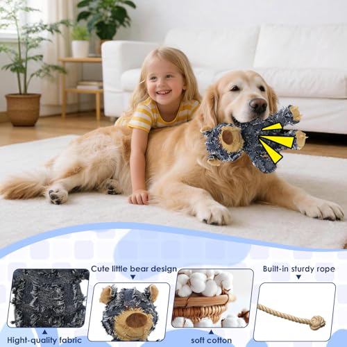 MAXBECK Dog Companion for Heavy Chewers- Indestructible Robust Bear Dog Toy, Resistant Squeaky Dog Toys for Heavy Chewers, Unbreakable Stuffed Plush Dog Toys for Aggressive Chewers (A-Navy) - color: A-Navy