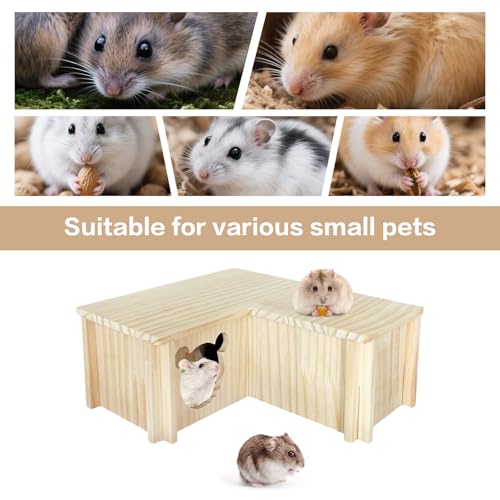 Wooden Hamster Platform and Dwarf Hamster House,Cute Syrian Hamster Tiny House Hideout,Large Balcony Lookout Holes,for Dwarf Gerbils and Mouse Mice Rat Other Small Animals(F) - color: BrownG