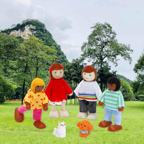 ONEST 17 Pieces Wooden Dollhouse Family Set Mini People Figures Dog Cat Sets Dollhouse Dolls Wooden Doll Family Pretend Play Figures Accessories for Pretend Doll House - style: G Set