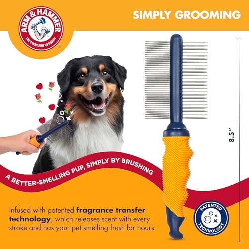 Arm & Hammer Deodorizing Dog Grooming Comb, Apple & Rose Scent | Fragrance transfer technology, baking soda infused, fine and standard teeth, detangling and flea removal - size: 1-Pack, style: Dog Comb - Sweet Apple & Rose