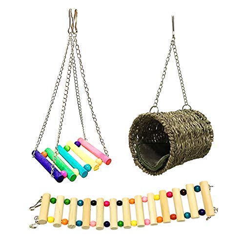 Leeko Pet Hammock Hamster Hanging Toy, 3 Piece Set House Hanging Bed Cage Toys for Small Animal Sugar Glider Squirrel Chinchilla Hamster Rat Playing Sleeping - size: 3 Pieces