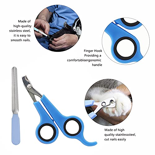 7-Piece Small Pet Grooming Kit with Brush, Nail Clippers, and Adjustable Strap for Rabbits, Hamsters, Guinea Pigs (Blue) - color: Blue