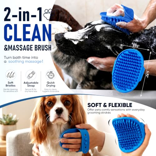 5 in 1 Pet Grooming Kit 5PCS,Large Dog Brush for Goldendoodles Poodles Doodles,Dematting Comb, Metal Comb, Flea Comb, Silicone Bath Brush Pin Haired Brush,Poodle Brushes and Comb（blue）