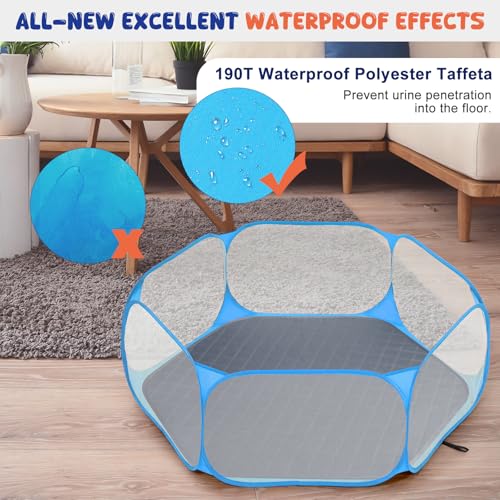 Pawaboo Small Animals Playpen with Pad, Blue+Gray | Waterproof, Reusable Pad, Portable Outdoor Yard Fence, For Chick/Kitten/Puppy/Guinea Pig/Rabbits/Chinchillas - color: Blue+Gray