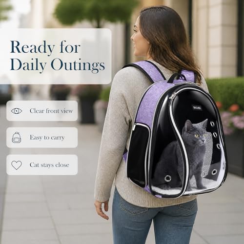 BAGLHER Cat Carrier Backpack Bubble - Fit Up to 18 Lbs - Airline-Approved Dog Backpack Carrier for Small Pets Puppies Dogs Bunny, Space Capsule Dog Carrier Backpack for Travel Outdoor Hiking, Purple - color: Purple