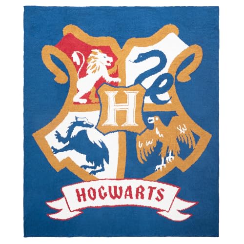 Jay Franco Harry Potter Feather Knit Fluffy Throw Blanket - Hogwarts Crest Fuzzy Blanket Measures 50 x 60 Inch, Super Soft Lightweight Bedding - color: Blue - Harry Potter