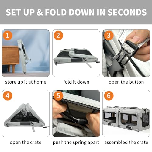 Extra Large Cat Carrier Soft Sided, Portable Small Dog Carrier for 2 Cats, 24"x16.5"x16" Car Travel Folding Comfortable Design with Litter Box and Bowls, Grey-2+ Litter Box+ Bowl*2 - color: Grey-2