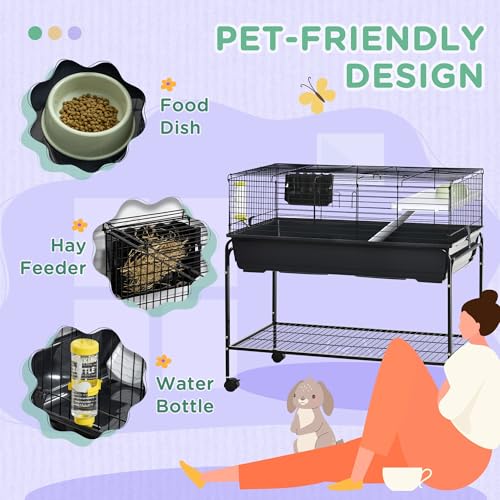Two-Story Small Animal Large Hamster cage Cage Removable from Stand, Guinea Pig Hamster Enclosure Cage with Shelf and Wheels, Multi-Level Pet Habitat for Hedgehog Chinchilla Ferret