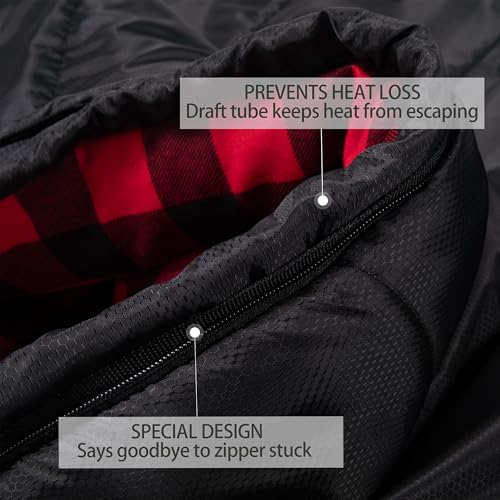 HiZYNICE Sleeping Bags for Adults XXL Cold Weather | 100% Cotton Flannel Winter Camping Large 90 x 39 in,Compression Sack Included - color: Black, size: 0F Left Zip