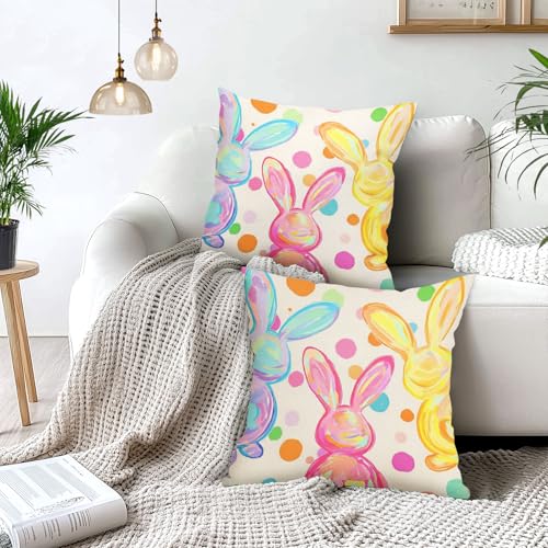 Easter Bunny Pillow Covers 18x18 Inch Colorful Rabbits Blue Pink Yellow Throw Pillows for Couch Soft Durable Cushion Covers Spring Holiday Pillow Cases for Bed Sofa Decor Set of 2 - color: Easter-colorful Bunny, size: 18" x 18" (Pack of 2)