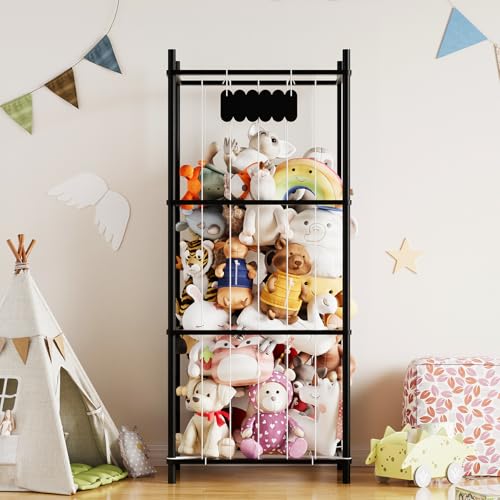 SpaceAid Stuffed Animal Storage Organizer, Wood Animals Zoo Toy Plushies Storage Holder, Large Capacity Plush Toy Cage for Playroom Organization, 22.8" Wide, Black - color: Black, size: 22.8"W x 15.8"D (Extra Large)