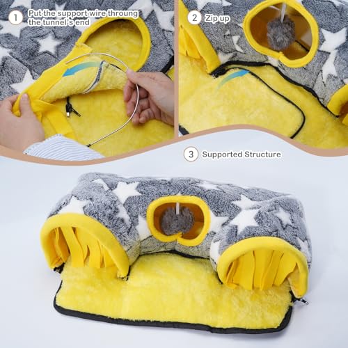 Avont Guinea Pig Tunnel, Small Animal Hideaway Tube Toy | Cozy Plush Tunnel for Guinea Pigs and Small Pets with Non-Slip Bottom and 2-In-1 Design in Medium Size Starry - color: Star, size: Medium