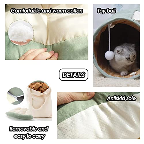 EAEDMY Cat Rabbit Tunnel Bed Nest for Cats Indoor, with Collapsible Washable Soft Cushion, Plush Ball and Exercise Wheel Tube, Fit for Puppy Bunny Kitty Kitten Ferret - color: 1.Matcha