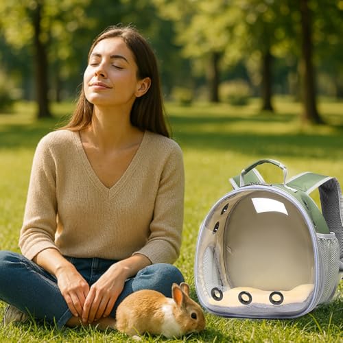 Bunny Carrier, Guinea Pig Carrier,Small Animal Carrier Backpack for Rabbit,Bearded Dragon, Lizard,Hamster,Kitten. Breathable Pet Travel Cage Bag (Army Green) - color: Army Green
