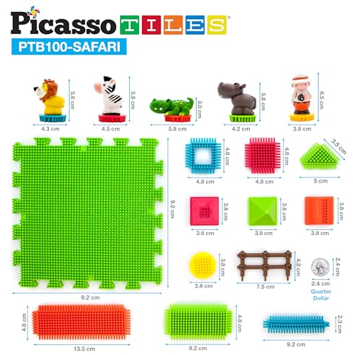 Picasso Toys PTB100 100pcs Hedgehog Block 3D Building Blocks Tiles Safari Theme Set Learning Playset STEM Toy Set Educational Kit Child Brain Development Preschool Kindergarten Toy for Age 3 & Up - color: 100pcs Safari