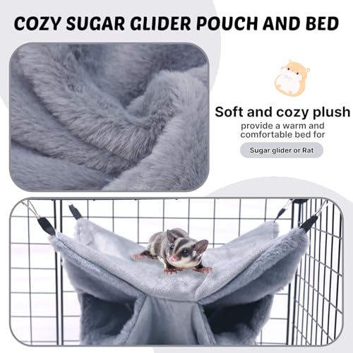 LYART Sugar Glider Pouch Hammock Bed Bedding, Sugar Glider Cage Accessories Toys for Rat, 3-Layer Hammock Make Pet Cages More Three-Dimensional (1.Grey) - color: 1.Grey