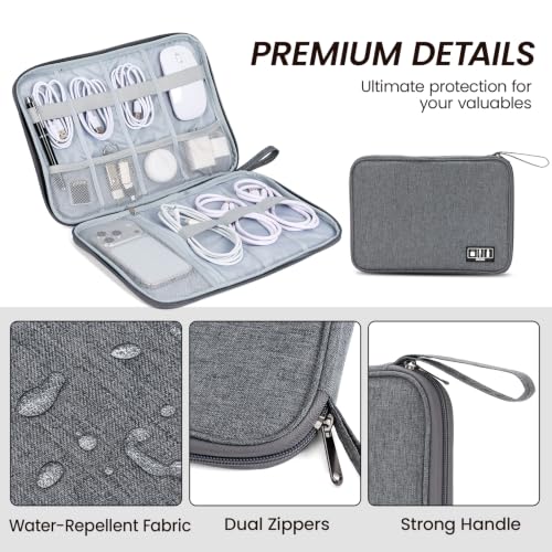 Cable Organizer Bag, Electronics Organizer Case for Tech Accessories | Store chargers, cables, power banks and adapters with elastic loops, mesh pockets and organized compartments for travel. - color: gray, size: L