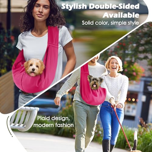 Pawaboo Small Dog Sling Carrier | Reversible Puppy Small Pet Carrier,Hands Free,Safety Buckle,Storage Pocket for Travel,Outdoor Activities Magenta - color: Magenta