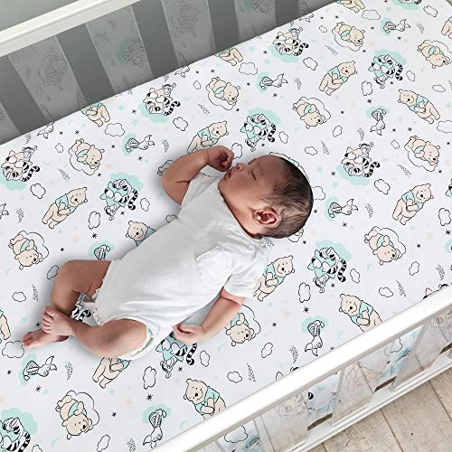 Lambs & Ivy Disney Baby Winnie the Pooh Hugs White Fitted Crib Sheet | Fits Standard Size Crib Mattress Measuring Approx 52" x 28", Elastic All Around, Machine Washable - color: Pooh Hugs, size: Standard Crib